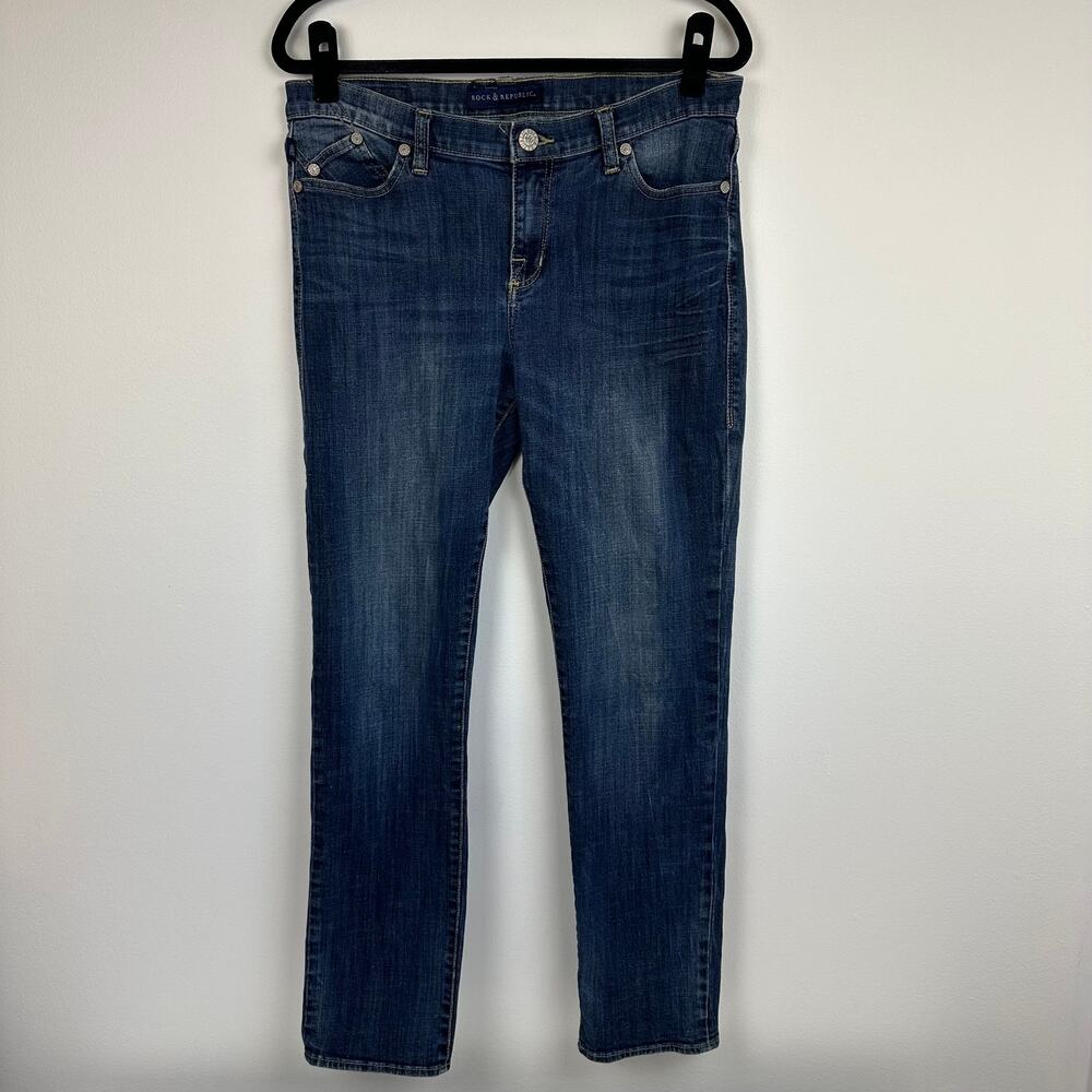 Rock & Republic Womens Berlin Skinny Mid Rise Dark Wash Denim Blue Jeans 16M